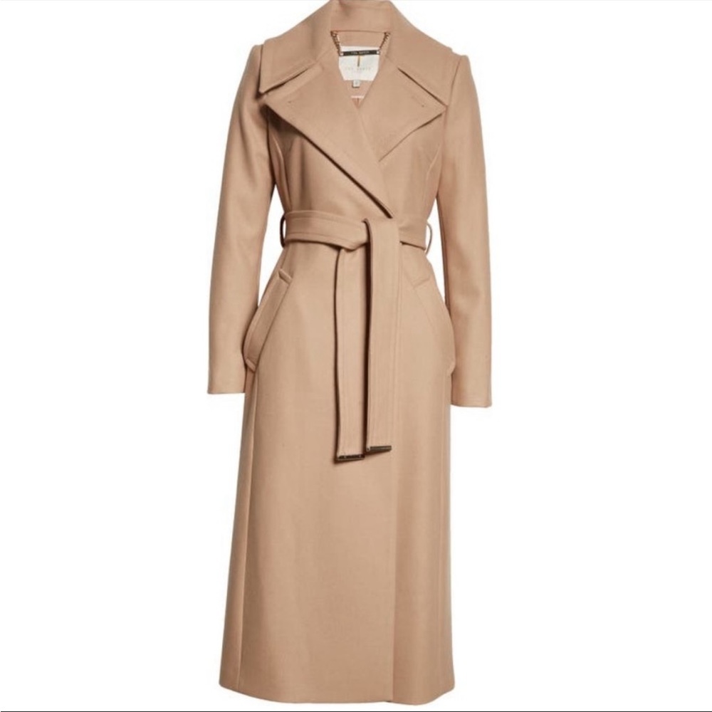 Ted Baker London Wool/Cashmere Blend Camel Longline Coat US size 10/12, TB size4